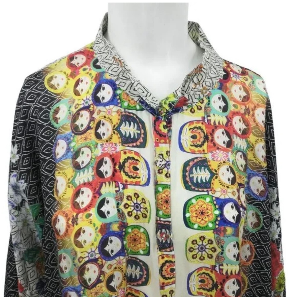 Johnny Was Russian nesting dolls silk tunic blouse XL - Picture 2 of 5